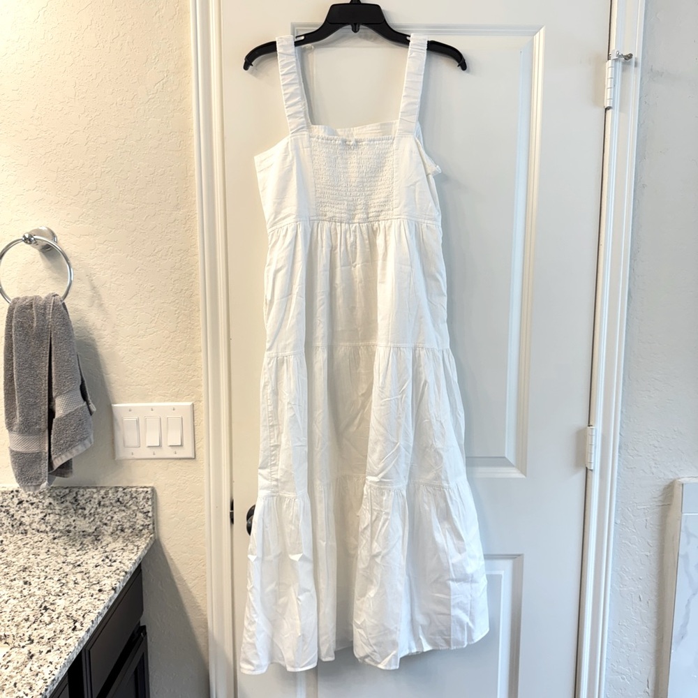 White Midi Sundress with Smocked Bodice